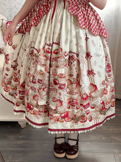 Pattern and Print Tinned Tomatoes Plaid Sleeve Red Country Lolita Short Dress