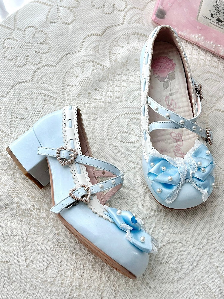 Blue Lolita Embellishments Bead in - Mid-heel Janes PU Mary Elegant