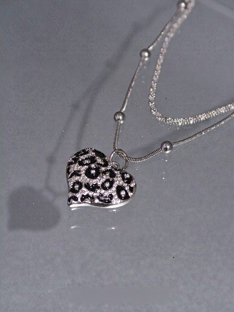 Leopard Heart Pendant Silver Necklace