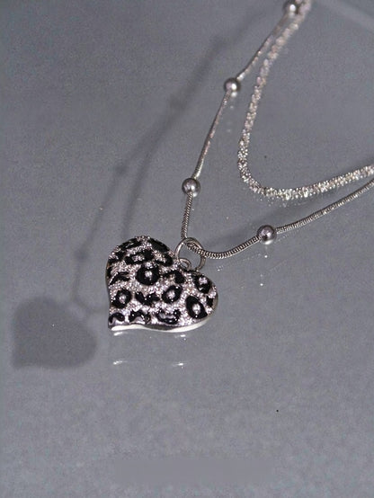 Leopard Heart Pendant Silver Necklace