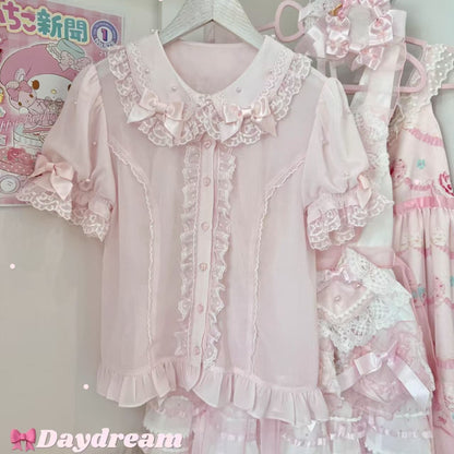 Ice Pearl Lolita Chiffon Bow Short Sleeve Blouse