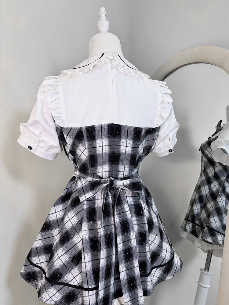 Black & White Plaid Dress with Sparkle & Shorts - Bunny Rush