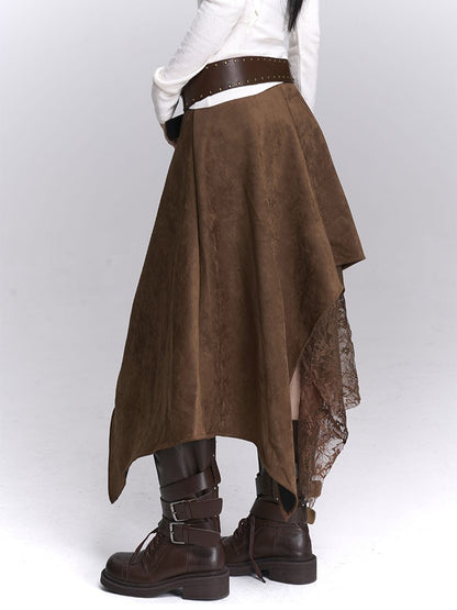 mit modischem Spitzentaschentuchsaum, Kaffeerockdetails, Wasteland Patchwork, Millard Wildleder