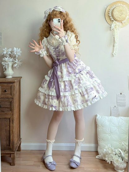 Lila Lolita Kleid mit abnehmbarem Traubensaum und veränderbarem Druck