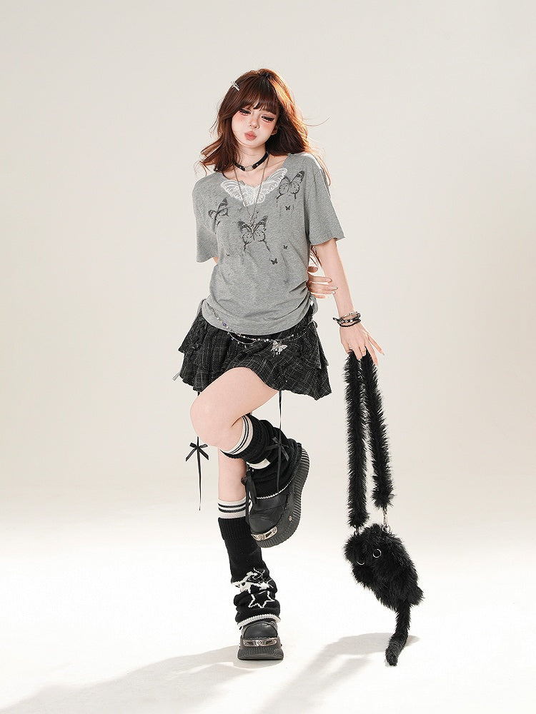 Print with Butterfly Grey T-Shirt