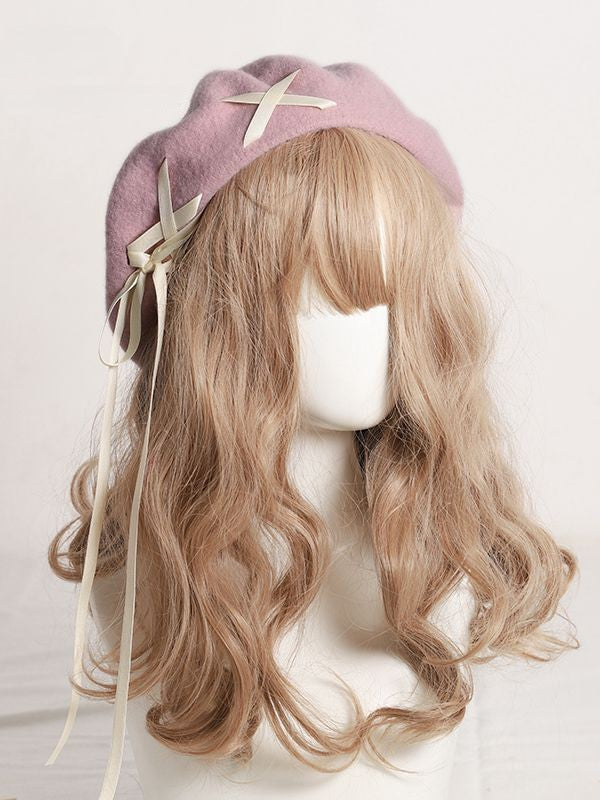 Color 11 Options Crossed Beret Accents with Tassel and Adorned – Ribbon