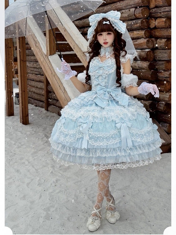 Dress Princess Accents Lolita Blue JSK with Bow and Lace Sweet
