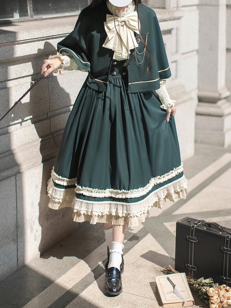 Neckline Dark Green 43cm Cape with Self-tie at Straps