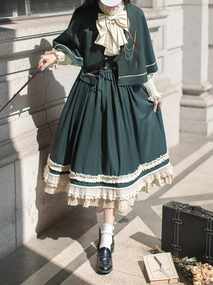 Neckline Dark Green 43cm Cape with Self-tie at Straps