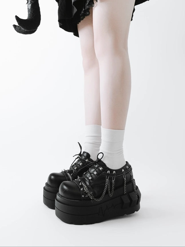 Goth Black Charm Platforms Punk with Detachable Chain