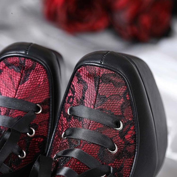 Platform Gothic Block Heel Style in Decor Black Chain High Boots Multi Removable Red System Fastening