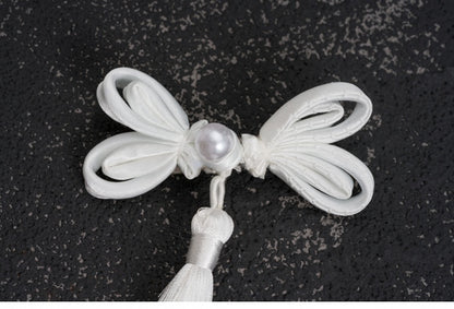 White Knot Button Tassel Hairclips