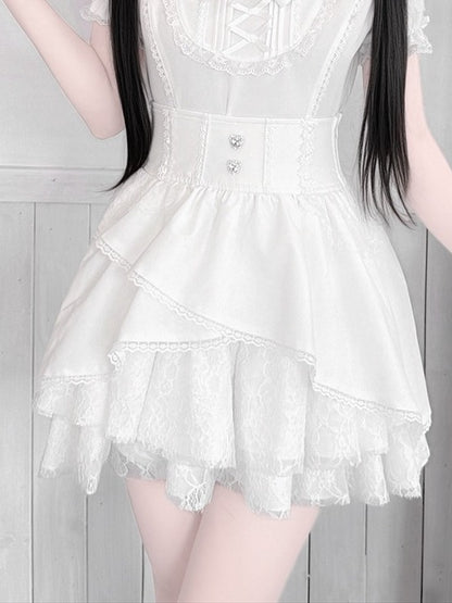 Ryousangata White High-Waisted Lace Skirt - Jiuniang Cherry