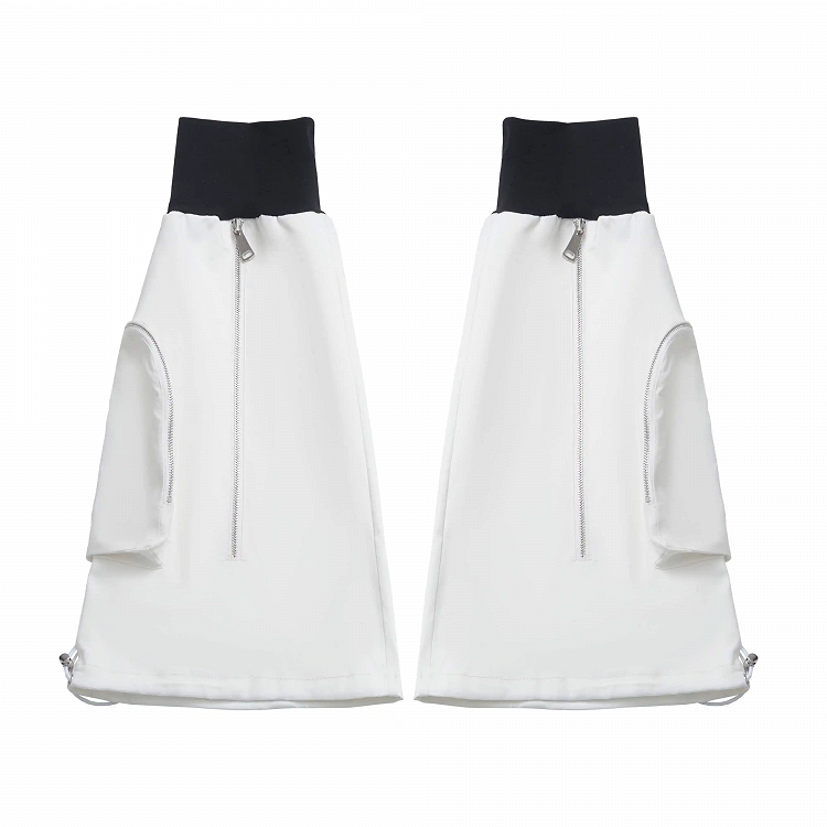 White Black and Drawstring Cuffs Techwear Flared Leg Warmers Zipper Detail