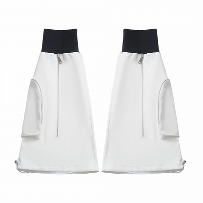 White Black and Drawstring Cuffs Techwear Flared Leg Warmers Zipper Detail