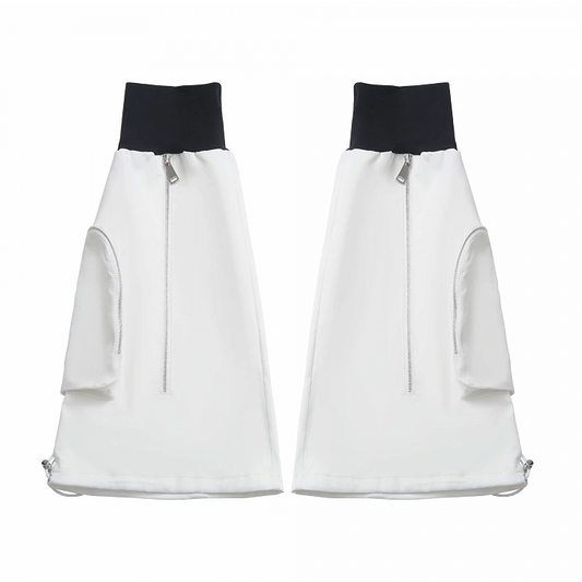 White Black and Drawstring Cuffs Techwear Flared Leg Warmers Zipper Detail
