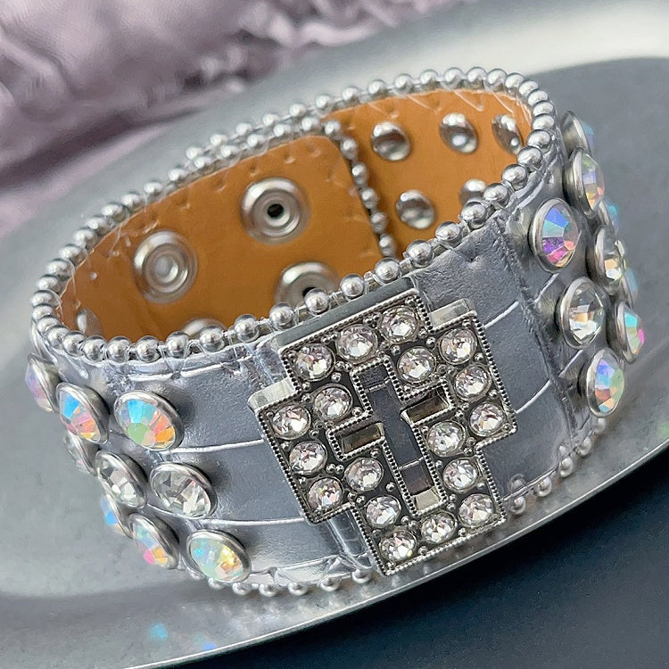 Red/Black/Silver Wristband Y2K Rhinestone Bracelet Decorated Cross Design