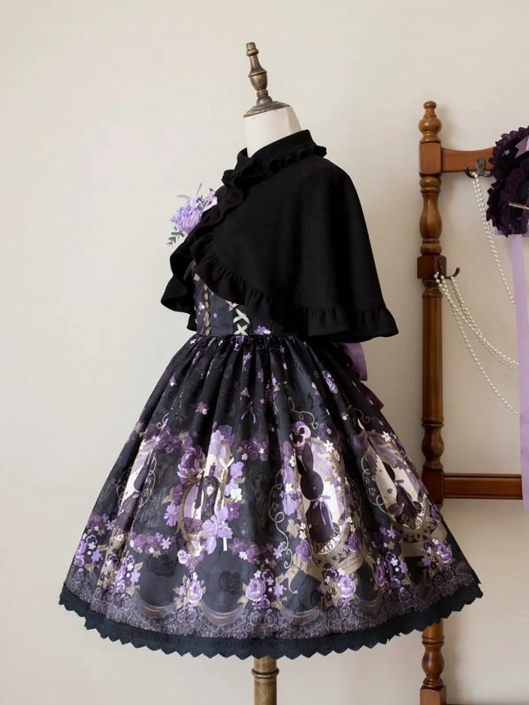 Trimming Lolita Ruffle Black Cape