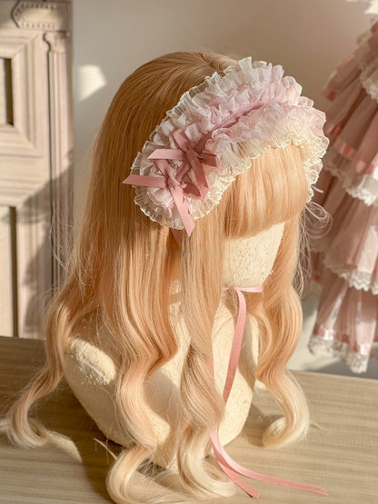 Schleifen Lolita Haarband Zart Verziert Rosa Rüschen und Spitze Süß mit