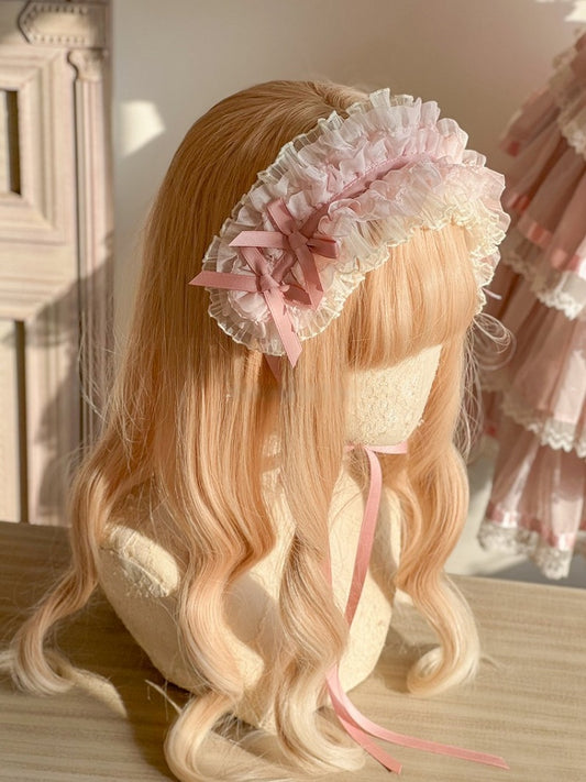 Schleifen Lolita Haarband Zart Verziert Rosa Rüschen und Spitze Süß mit