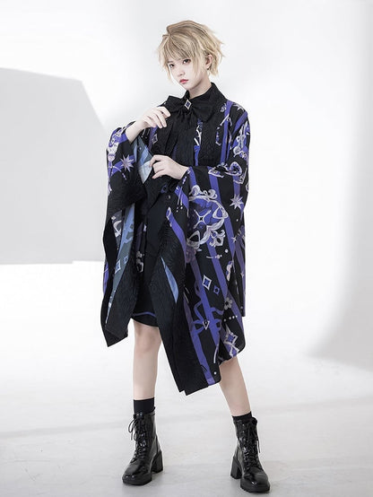 茶黒縞とポーカーカップ紫羽織柄プリント