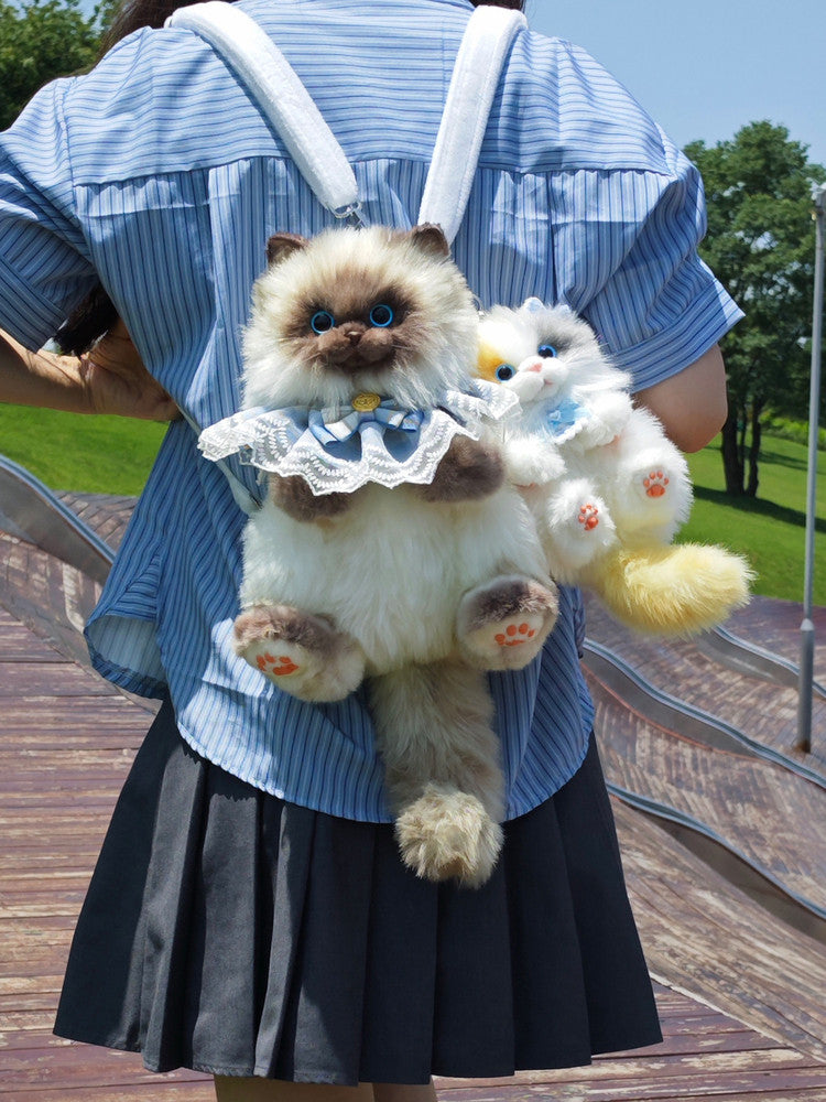 Cat Sitting Plush Bag Siamese Realistic Backpack/Crossbody