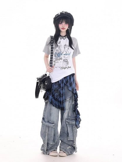 Otaku Kawaii Gray & White Polka Dot Short Sleeve T-shirt with Anime Girl Print - KNOW8 Online Shop