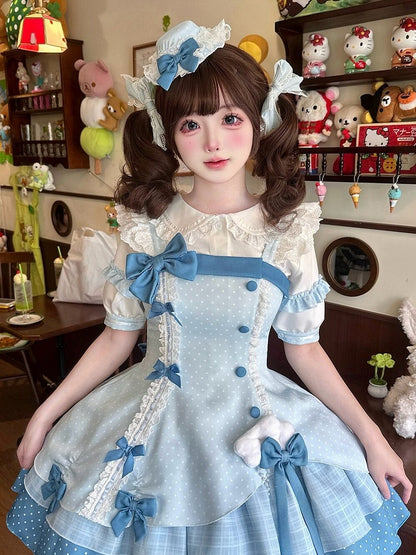 Beige Sweet Lolita Blouse with Blue Ruffle Trim - Sweetheart Dream