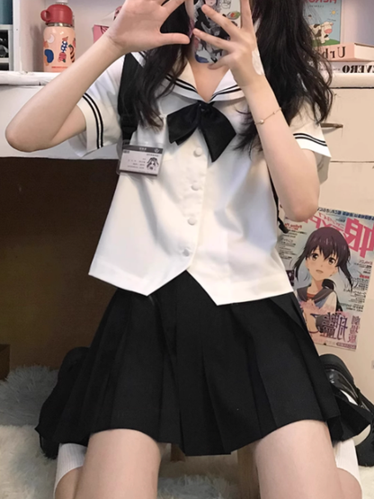 Length Uniform 42CM Skirt Black JK Pleated