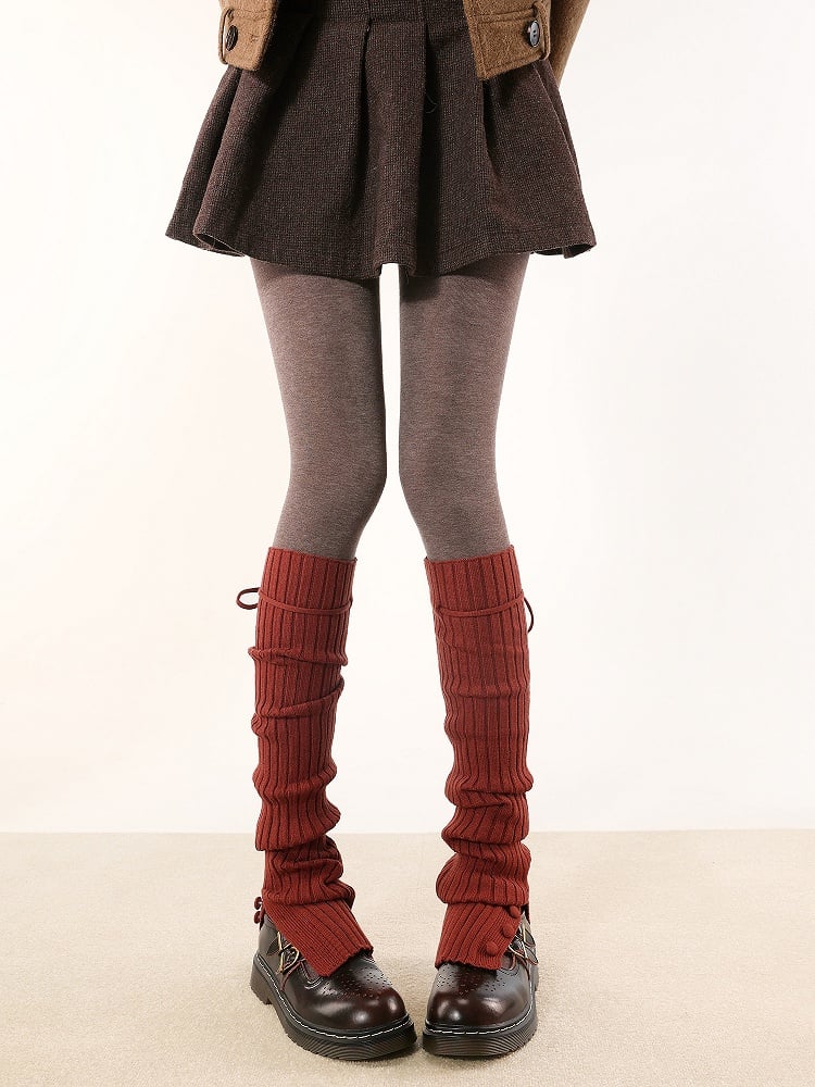 Pattern Striped Straps Leg Warmers Knitted 5 and Vertical Colors with Buttons