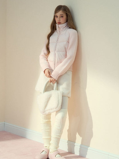 Down Jacket Pink Cream Sweet Patchwork