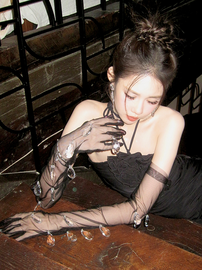 Handschuhe Charms Strass Schwarz