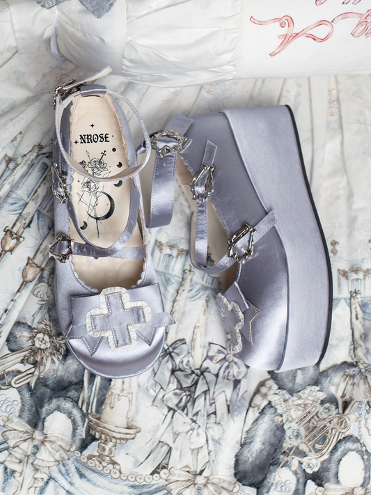 Straps Silver Buckle with Shoes Platform Balletcore Satin Gothic Heel Elegance 6cm Criss-cross Chunky
