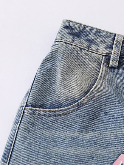 Blue Cropped Denim Jeans with Teddy and Graffiti - Languid Park