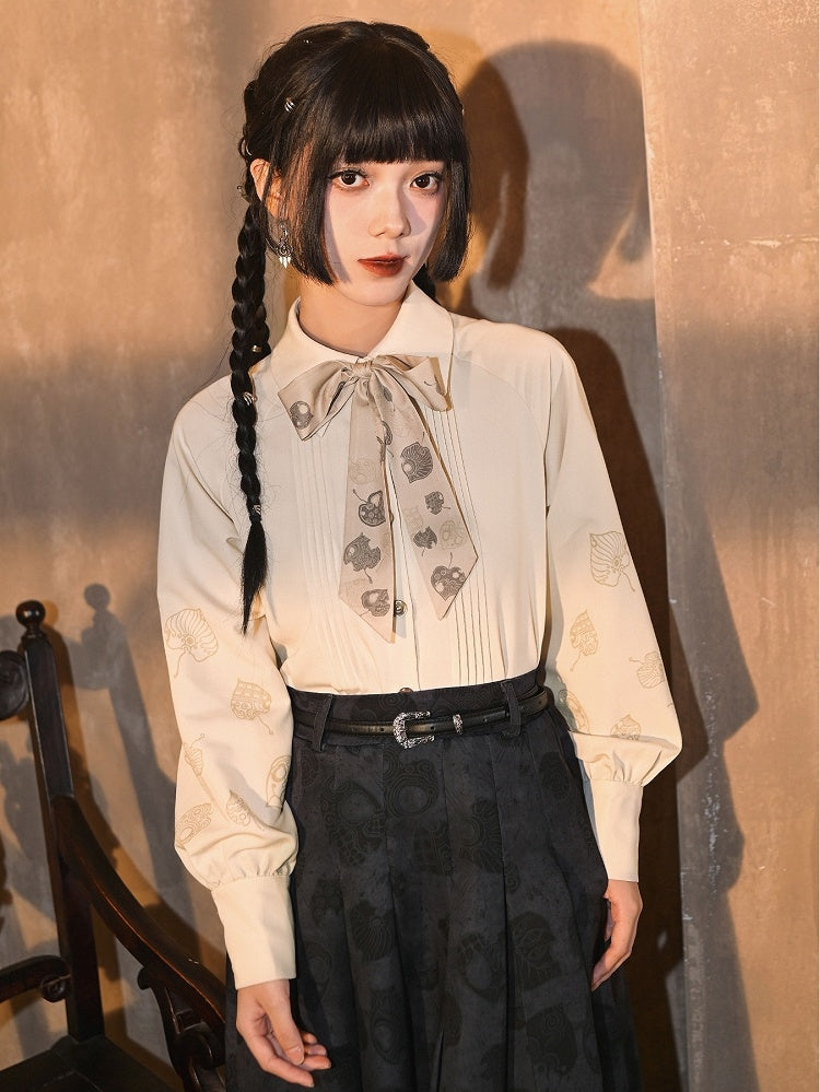 Detachable Leaf - Print Bow Tie Apricot Shirt Set