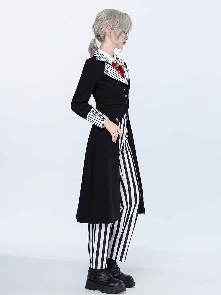 Striped Lapel Tailcoat with Clown Motif Black Accents - DevilInspired Exclusive Collection