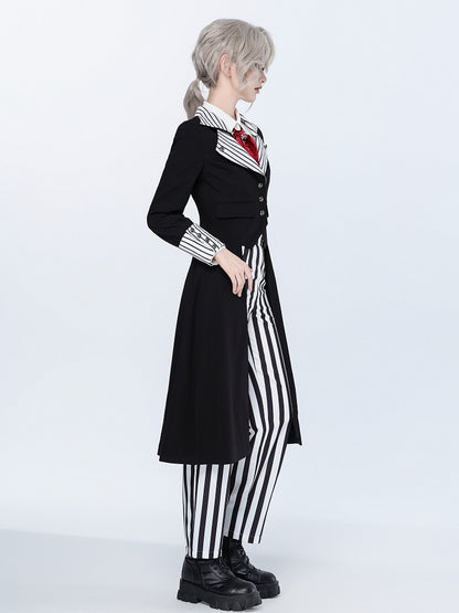 Striped Lapel Tailcoat with Clown Motif Black Accents - DevilInspired Exclusive Collection