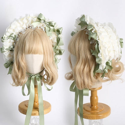 Colors Detachable Lolita Bowknot Bonnet Lace-Trimmed With Cute Elegant Beige 12