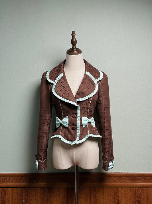 Coat Accents with Lolita and Bow Chocolate Mint Green Ruffles