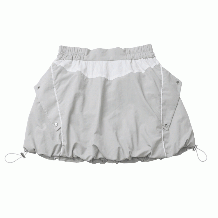 グレーのドローストリングヘムテックウェアバブルスカート