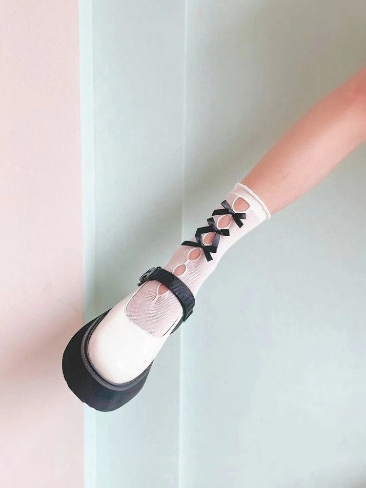 Colors) Bow Cutout (6 Sheer Detail Lolita Style Socks