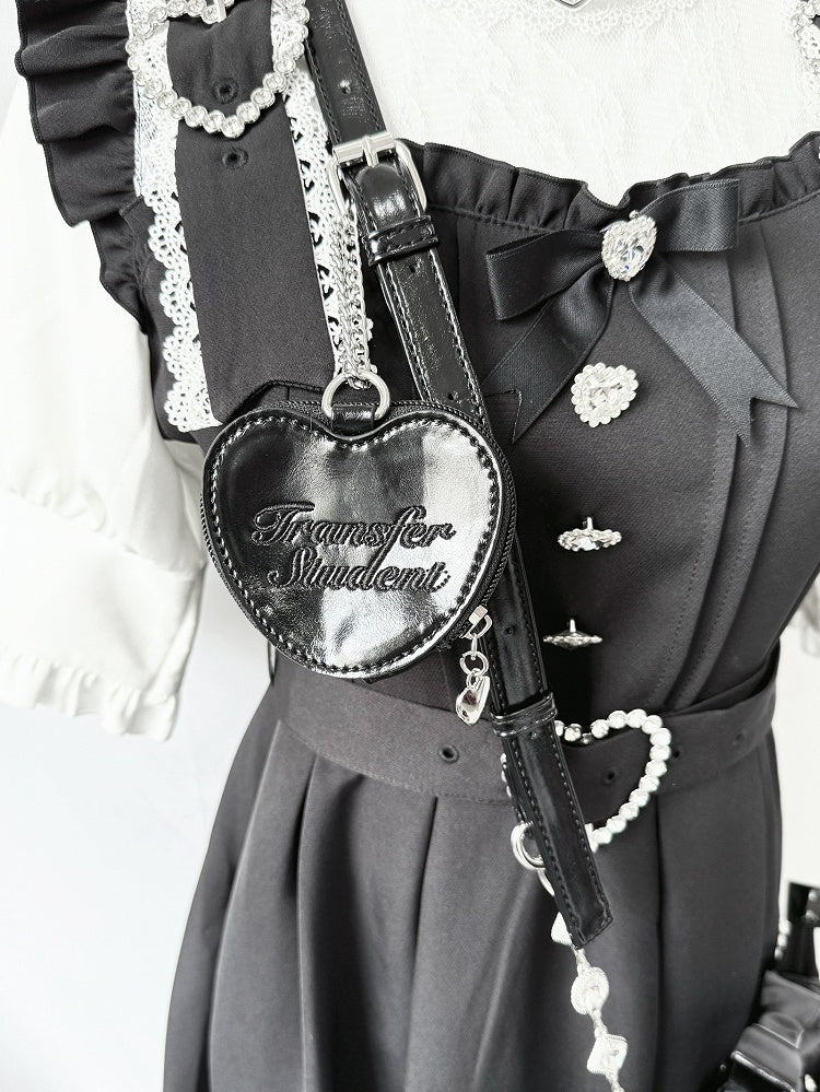 Bag Black with Bow Rhinestone - Jirai Crossbody Kei Interchangeable Crown Strap Heart