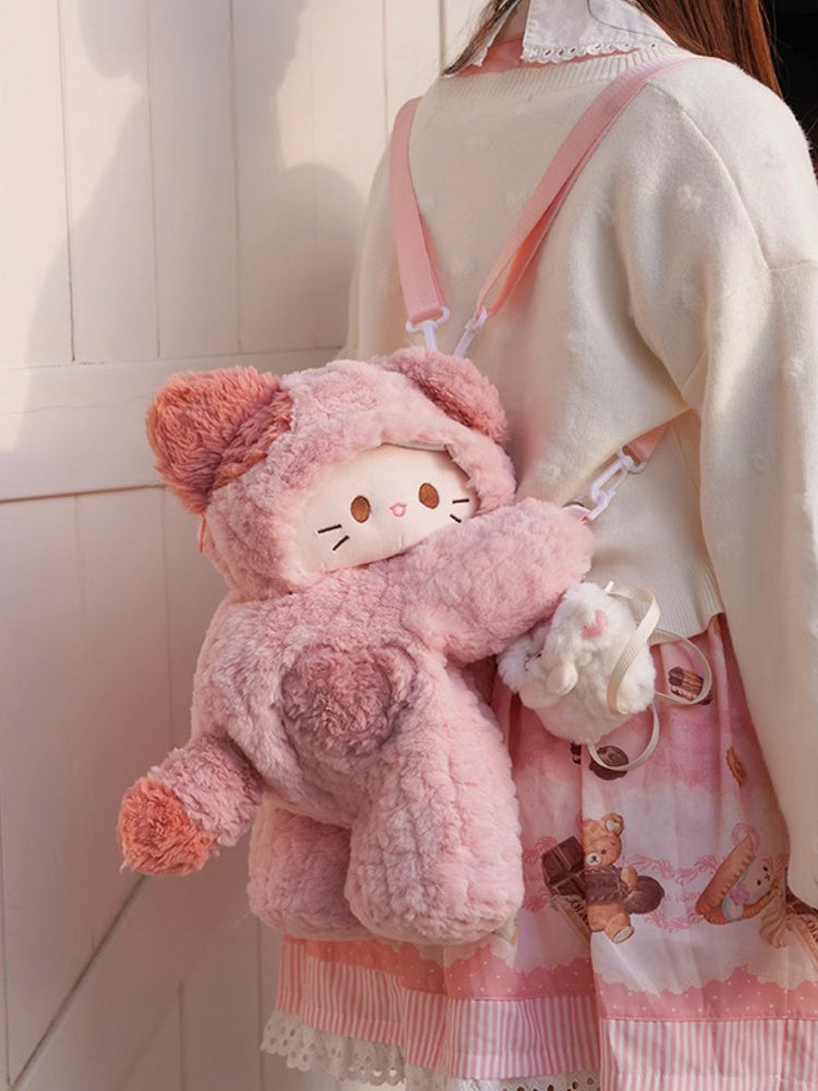 Pink Cute Kitty-shaped Plush Backpack Small/Middle/Large Size