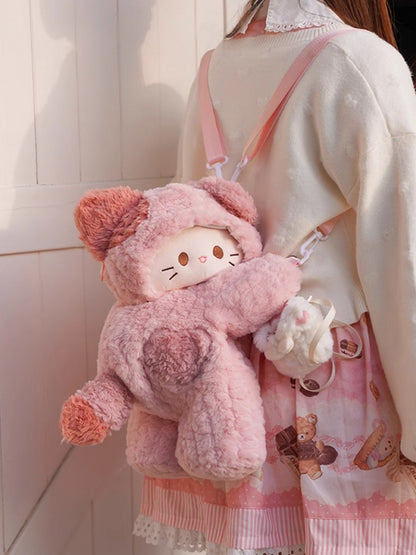 Pink Cute Kitty-shaped Plush Backpack Small/Middle/Large Size