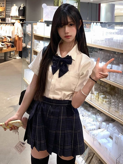 Short Style Preppy JK Shirt Uniform White Sleeves