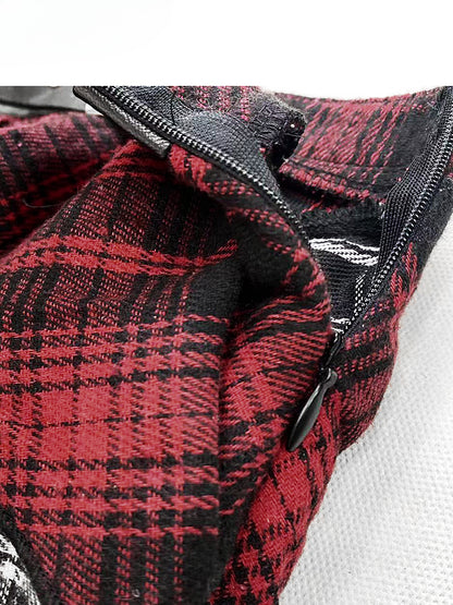 Y2K Red Plaid Asymmetrical Hem Tiered Punk Glamorous Skirt