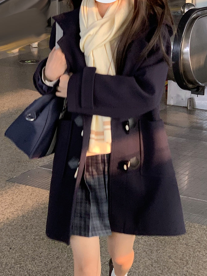 in Duffle Coat Blue Style JK Uniform Hooded Navy Preppy