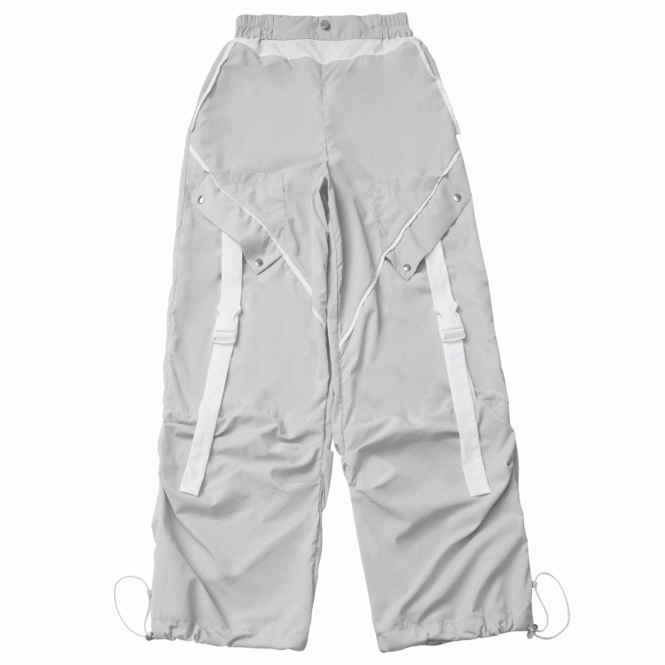 Pants Gray Drawstring Cuffs Snap Details Techwear