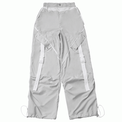 Pants Gray Drawstring Cuffs Snap Details Techwear