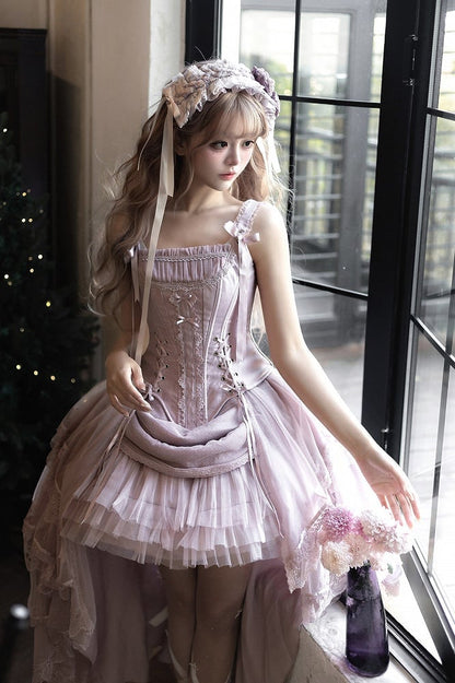 Tulle Corset Boned Layered Purple Classic + Skirt Top Lolita High-low Dusty